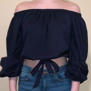 Off-the-shoulder Navy Blue Blouse